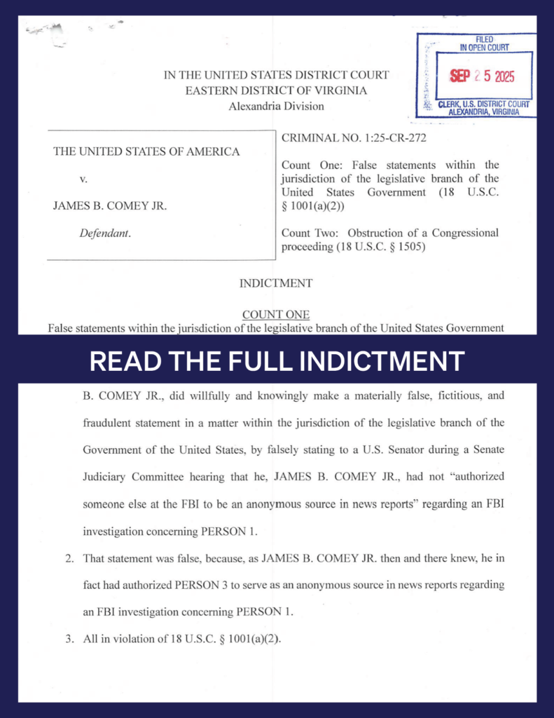 Image for Former FBI Director James Comey Indicted on False Statement and Obstruction Charges