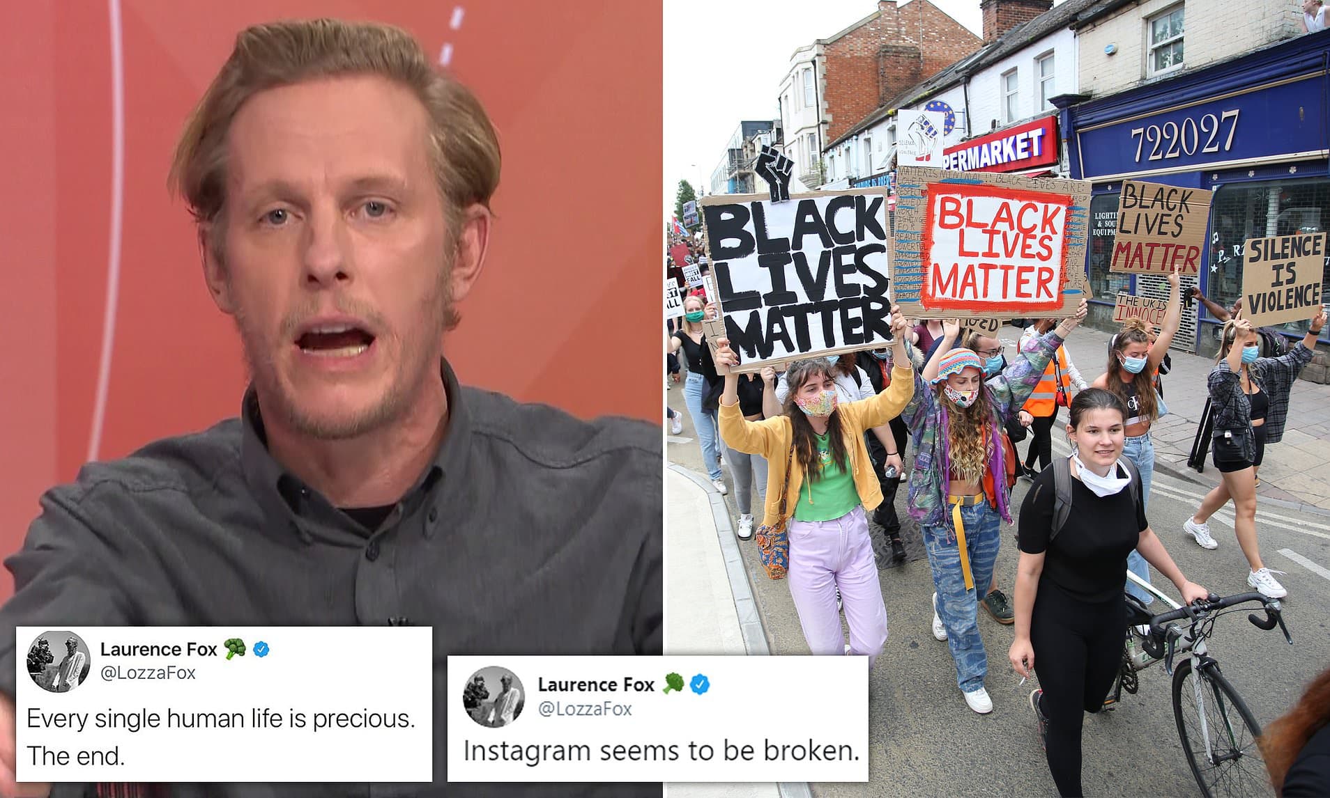 Image for Laurence Fox Stirs Debate with Tweet Contrasting George Floyd Protests and Unattributed Murder