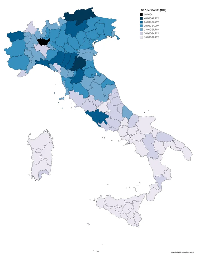 Image for Italy's 2024 GDP per Capita (PPP) Edges Past UK's, Reaching $53,100