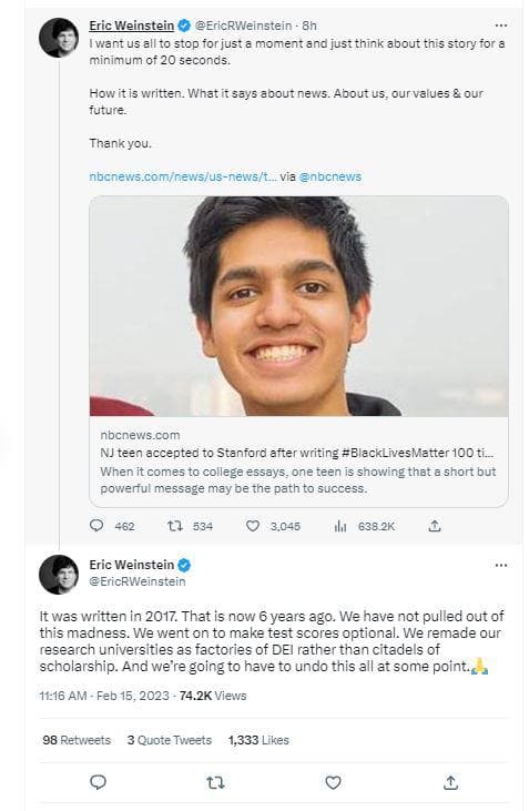 Image for Eric Weinstein Calls for Multi-Million Dollar Endowments to Foster Academic Dissent