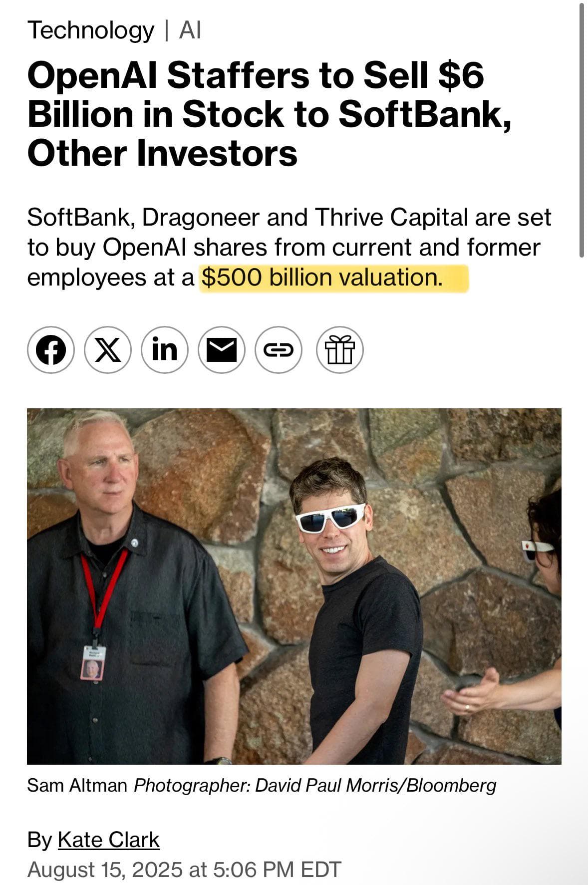 Image for OpenAI Employees Plan $6 Billion Stock Sale at $500 Billion Valuation
