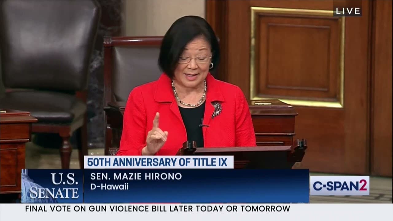 Image for Senator Hirono's Acknowledgment of Biological Sex Differences Sparks Debate Amidst Title IX Stance