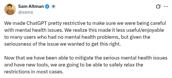 Image for OpenAI's GPT-5 Update Reduces Undesired Mental Health Responses by Up to 80%