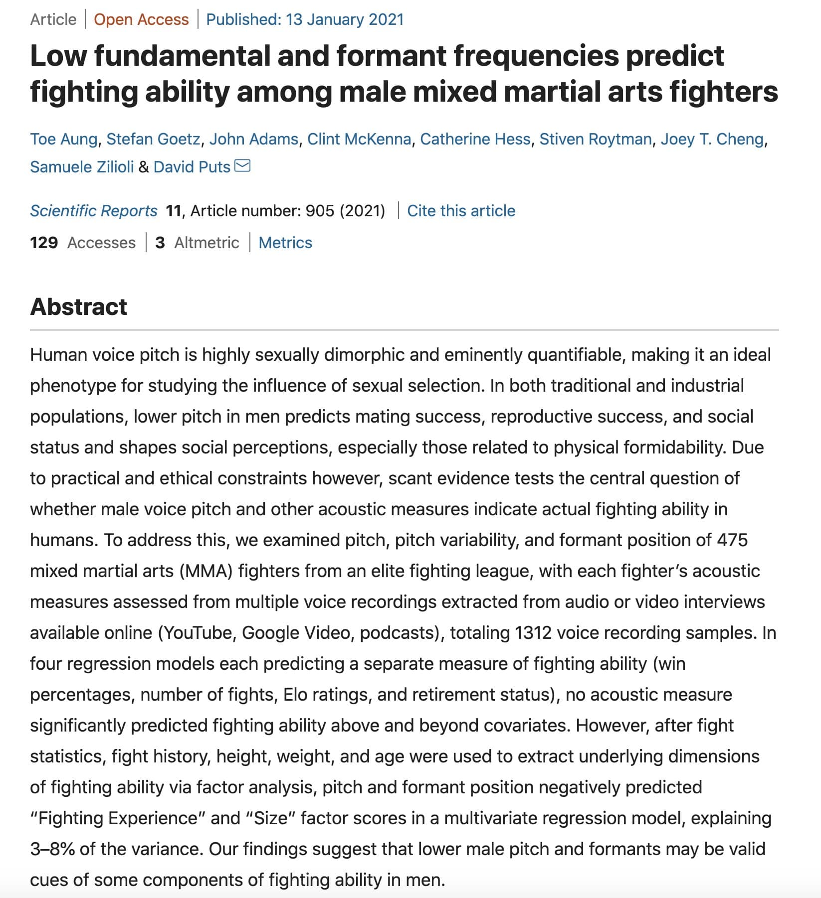 Image for Study Links Lower Voice Pitch to Increased Fighting Experience and Size in MMA Fighters
