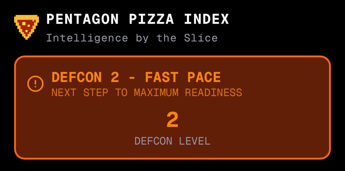 Image for Pentagon Pizza Index Reaches 'Defcon 2' Amid Heightened Speculation