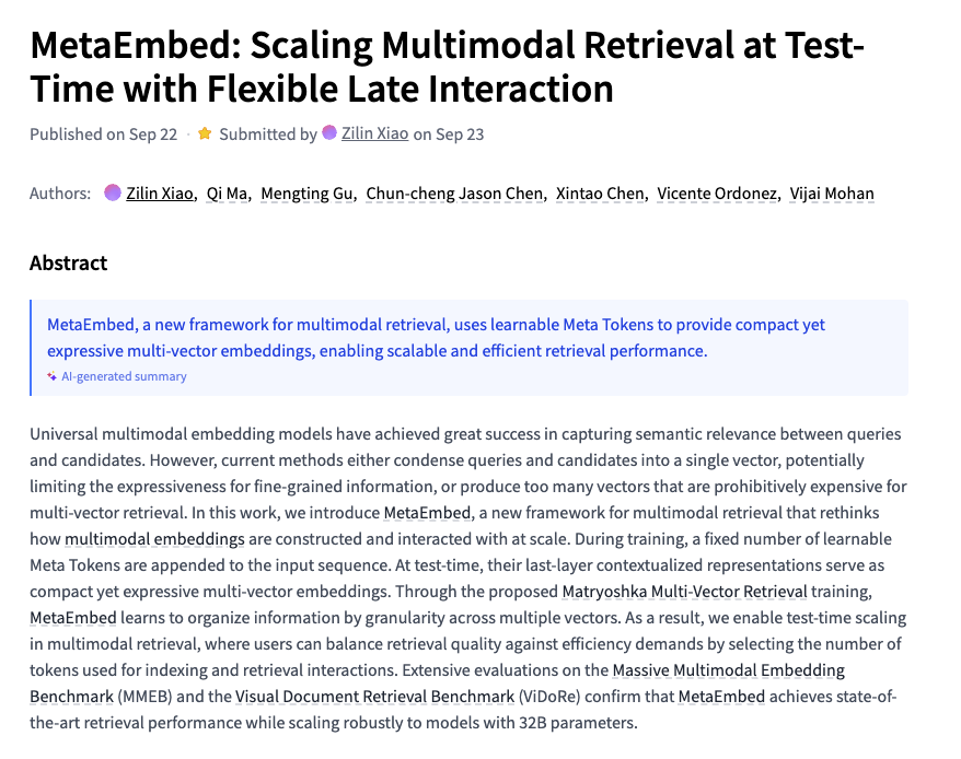 Image for MetaEmbed Boosts Multimodal Retrieval Accuracy by up to 6.6% on 32B Models