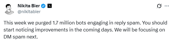 Image for X Head of Product Nikita Bier Faces Challenge of "AI Reply Slop Bots" on Social Media