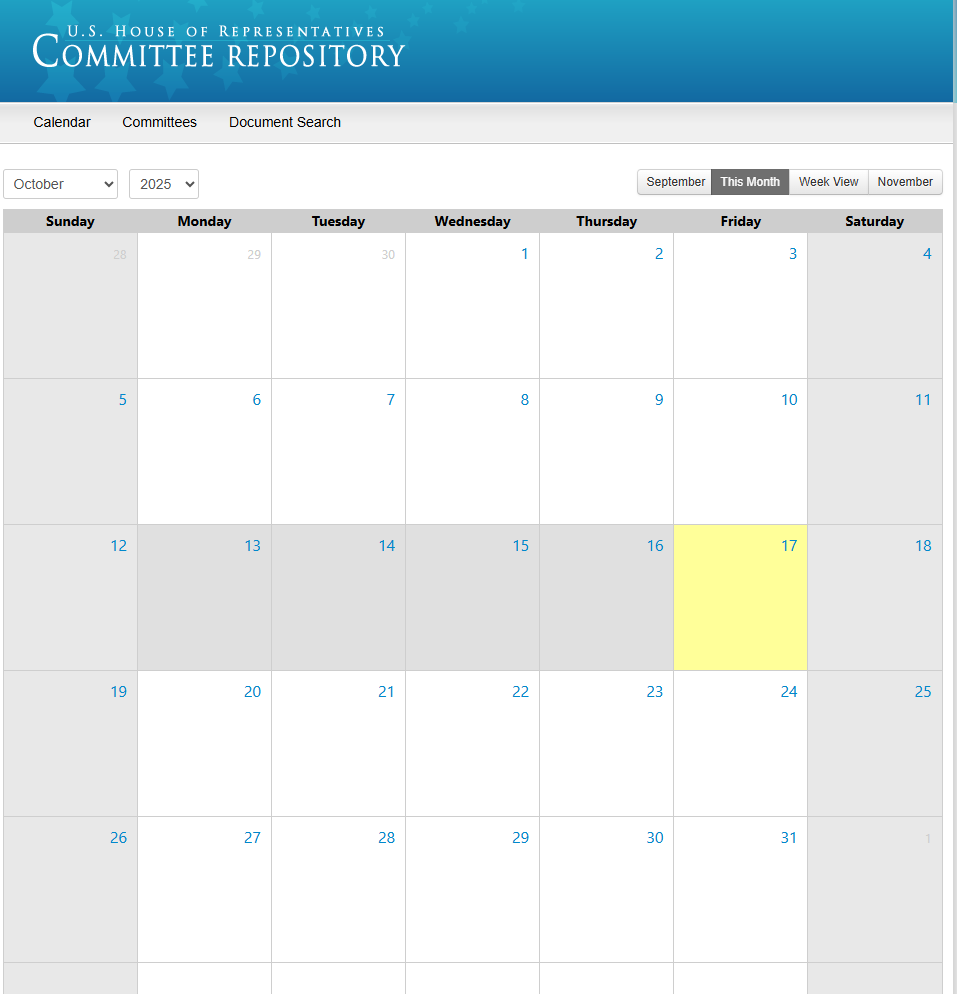 Image for House Committee Calendars Empty Amidst Prolonged 17-Day Government Shutdown