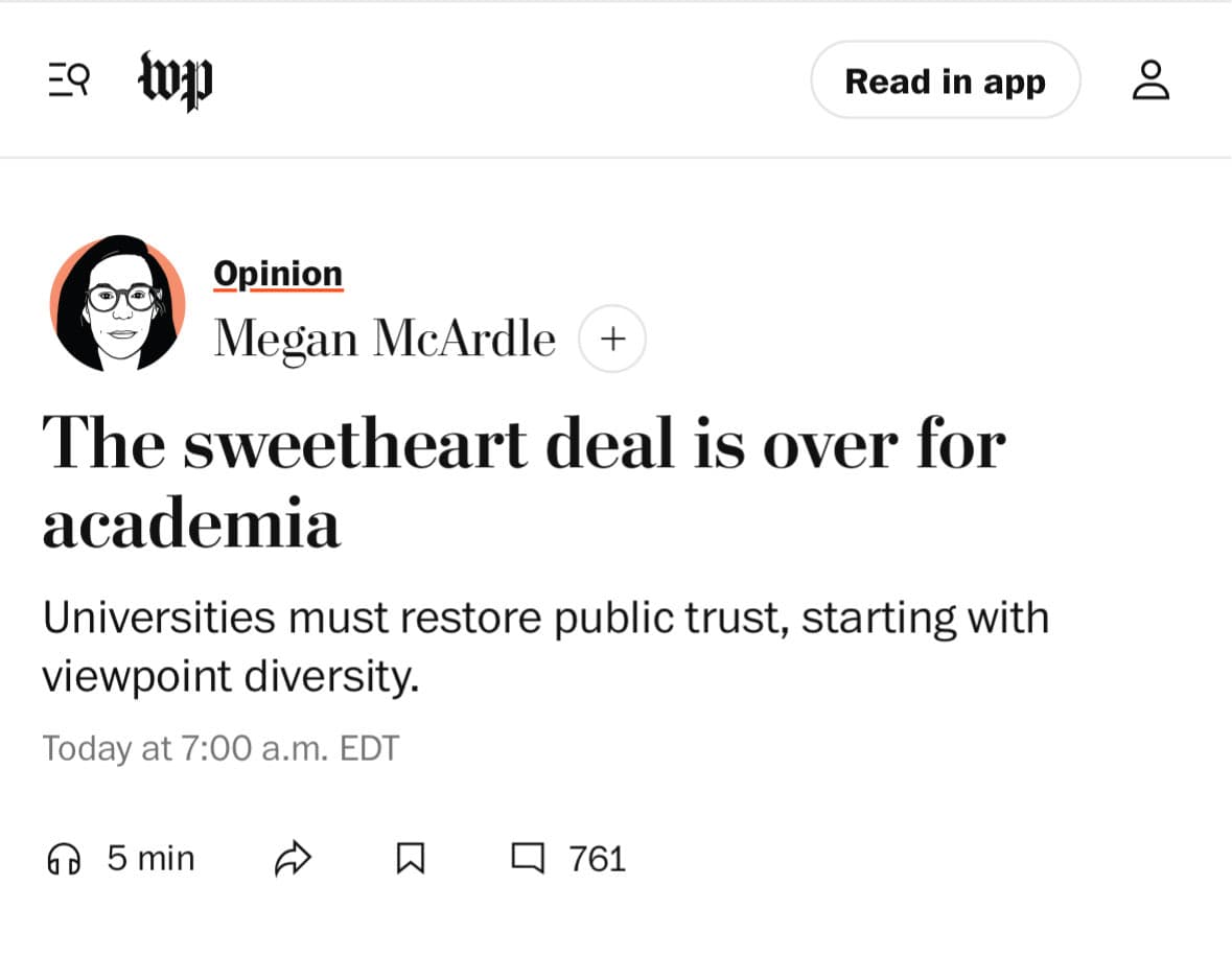 Image for Megan McArdle Highlights Perceived Contradiction in Academic Viewpoint Diversity Debate