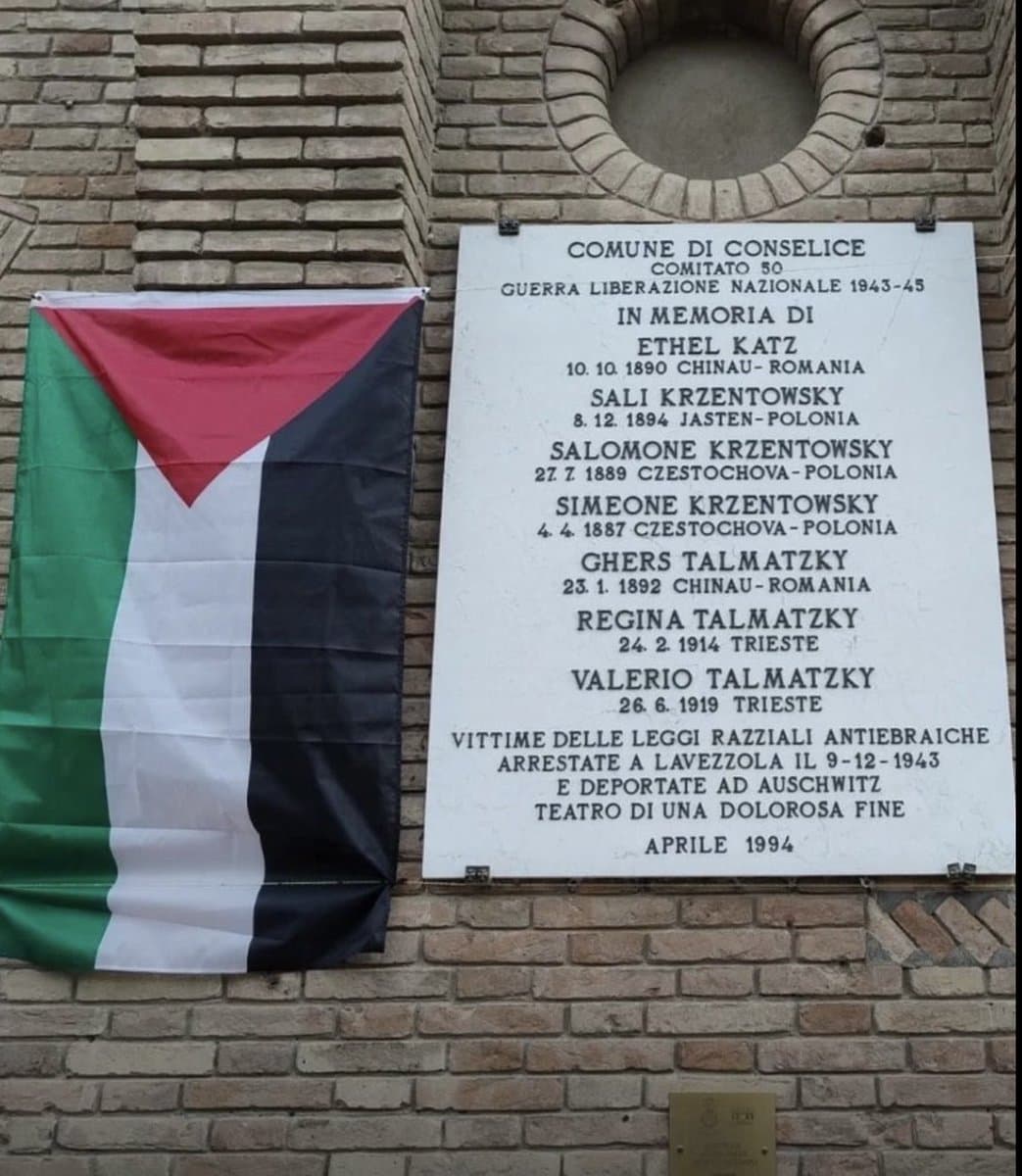 Image for Italian Town of Conselice Faces Backlash After Palestinian Flag Placed Near Holocaust Memorial
