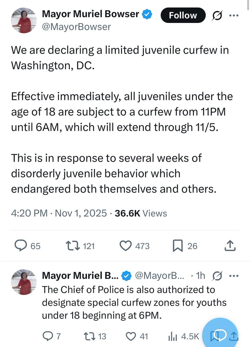 Image for DC Mayor Implements Juvenile Curfew Amidst Federal Tensions and Public Disorder