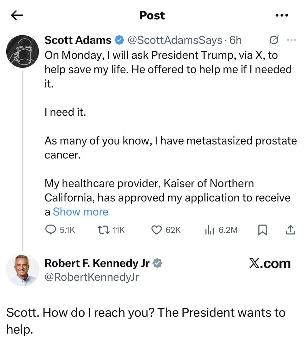 Image for Scott Adams Seeks Trump's Aid as Kaiser Permanente Delays FDA-Approved Pluvicto Treatment