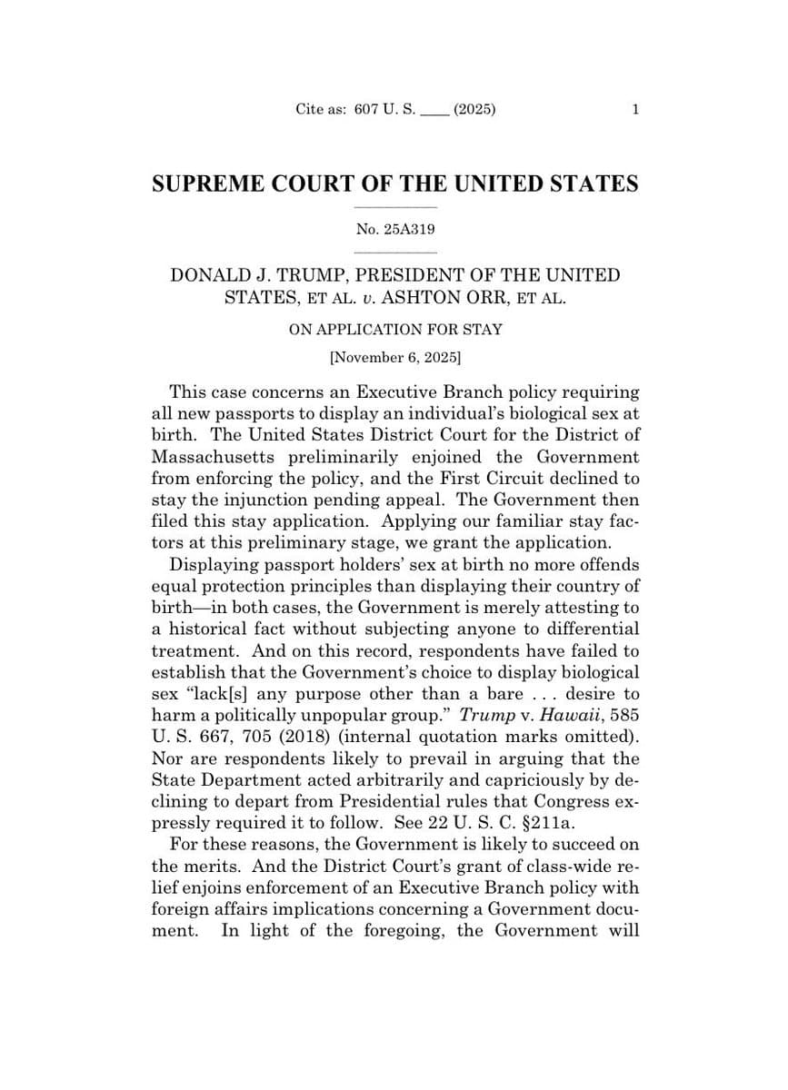Image for Supreme Court's 6-3 Passport Ruling Intensifies Debate Over Legal Definition of Sex