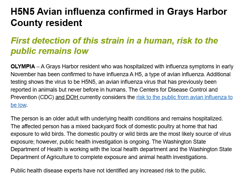 Image for Washington State Confirms World's First Human H5N5 Bird Flu Infection