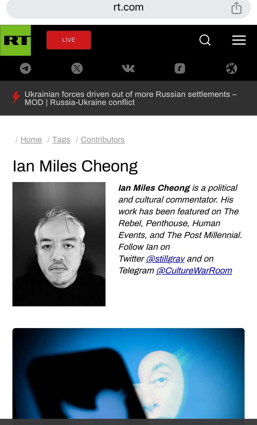 Image for Conservative Commentator Ian Miles Cheong Affirms Alliance with Far-Right Figures, Praises Rebel News