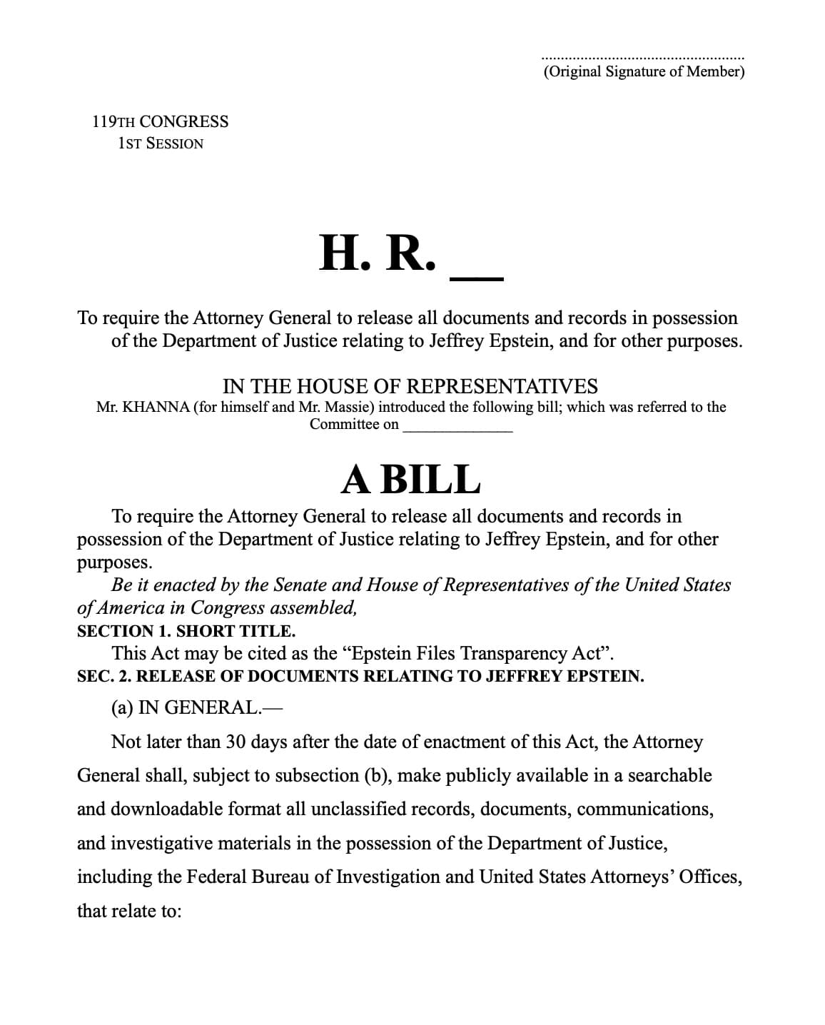 Image for Bipartisan Bill Demands Full Release of Epstein Files Within 30 Days
