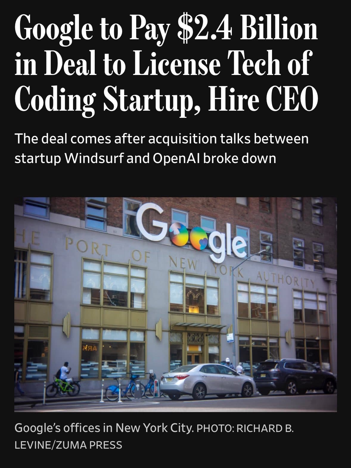 Image for Google Secures Windsurf AI Talent and Licensing for $2.4 Billion After OpenAI's $3 Billion Acquisition Fails