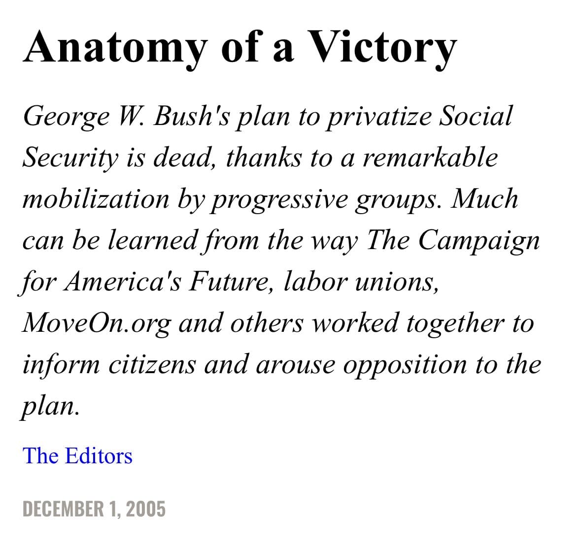 Image for Bush Social Security Reform: Wage Growth Misconstrued Amidst Political Stalematea
