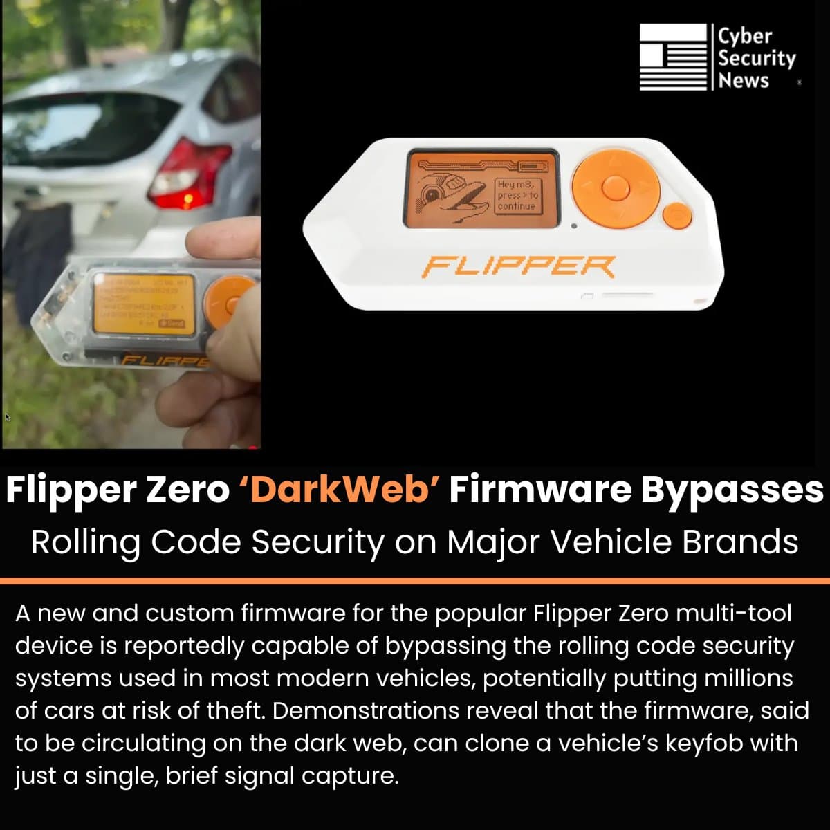 Image for Flipper Zero 'DarkWeb' Firmware Reportedly Bypasses Rolling Code Security in Millions of Vehicles