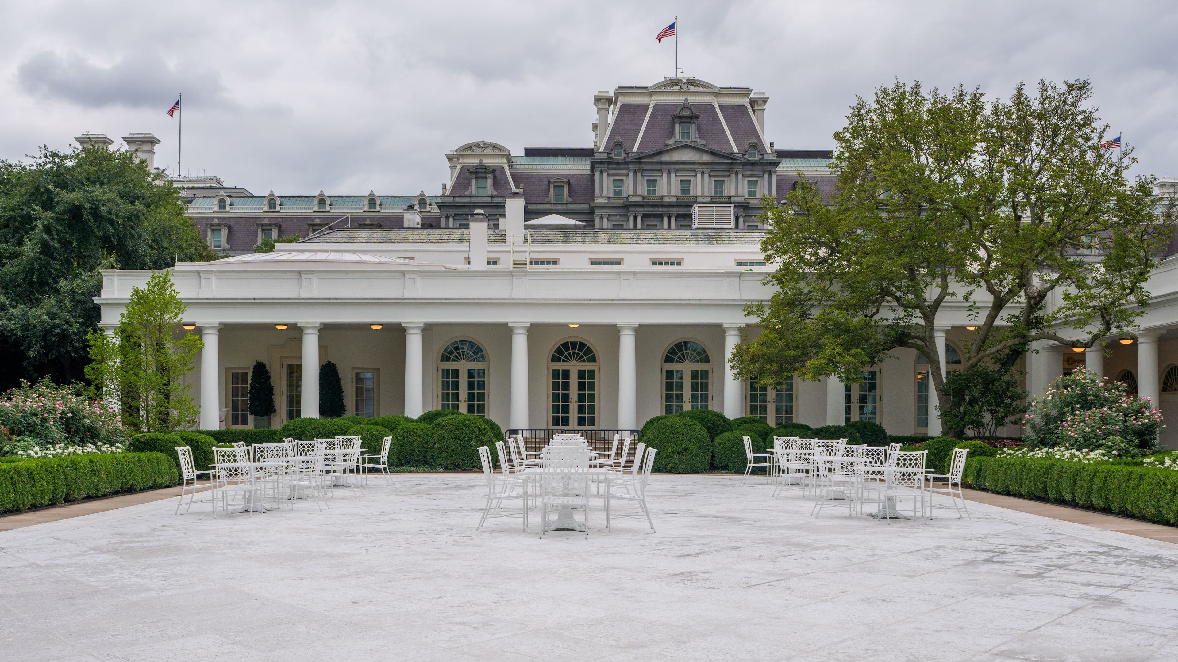 Image for White House Rose Garden's Central Lawn Replaced with Stone Patio in Latest Renovation
