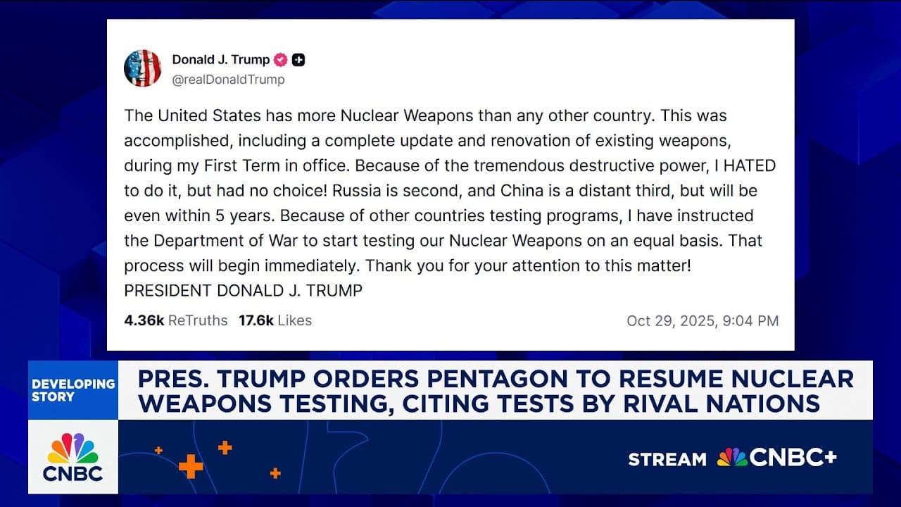 Image for Trump Orders Immediate Resumption of U.S. Nuclear Weapons Testing After 33-Year Halt