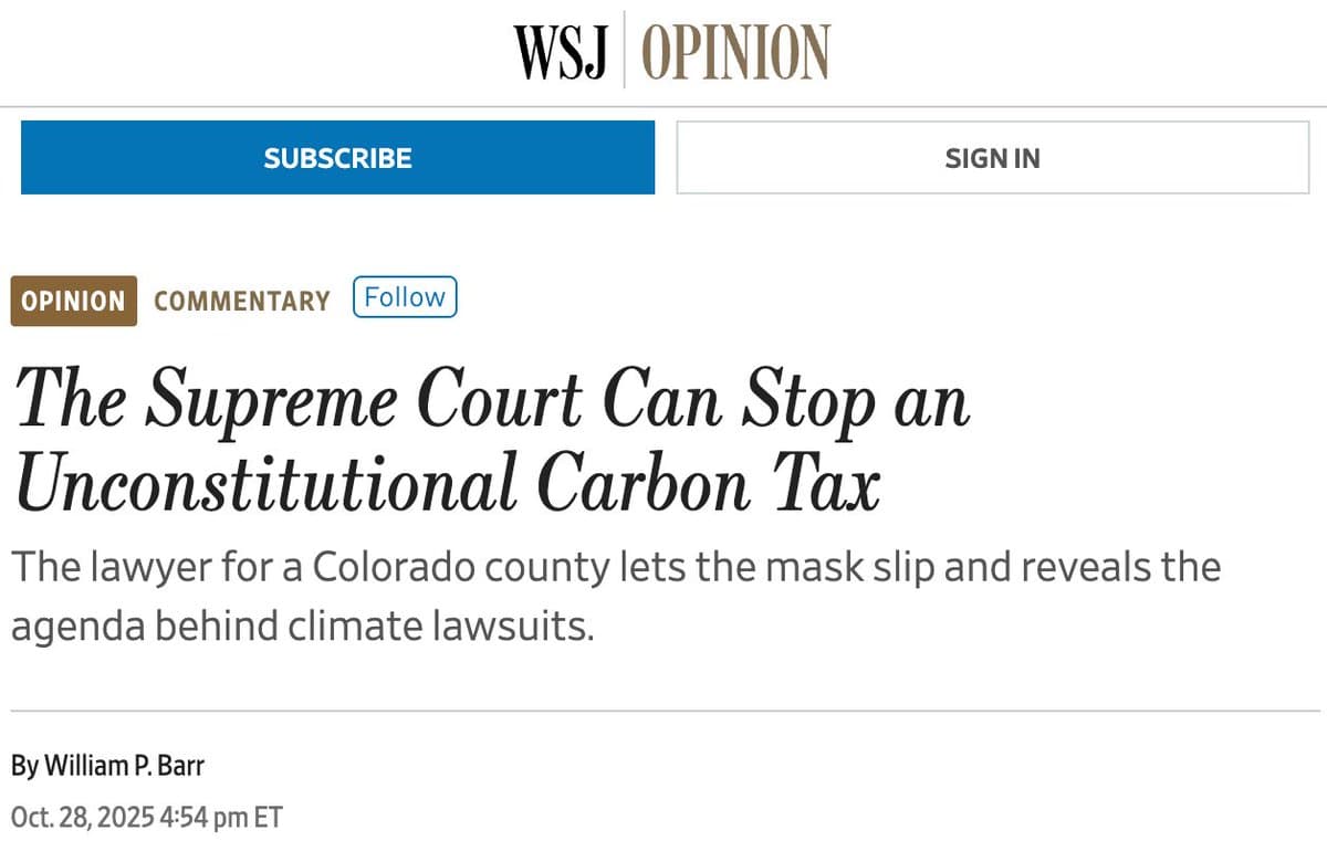 Image for Supreme Court Urged to Halt Local Climate Lawsuits as "Insidious Carbon Tax" Advances