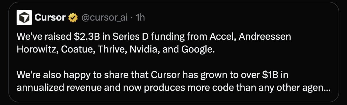 Image for Cursor AI Secures $2.3 Billion Funding, Valued at $29.3 Billion, as Design-Engineering Collaboration Drives Innovation