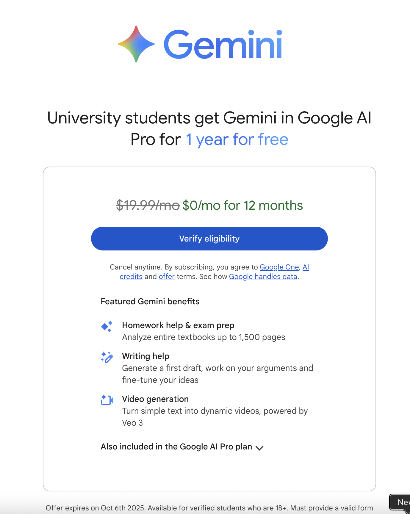 Image for Google Offers 12-Month Free AI Pro Plan to US College Students