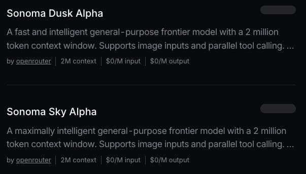Image for "Sonoma Dusk Alpha" and "Sonoma Sky Alpha" Models Emerge with Reported 2 Million Token Context Window
