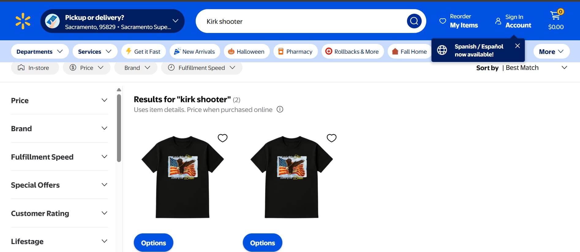 Image for Walmart Removes "Kirk Shooter" T-Shirts Amid Public Outcry, LLC Ownership Questioned